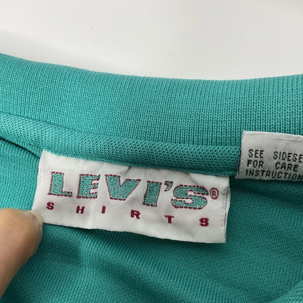 Vintage Levis Polo Shirt Men Sz M 80s Short Sleeve Lightweight Green Retro